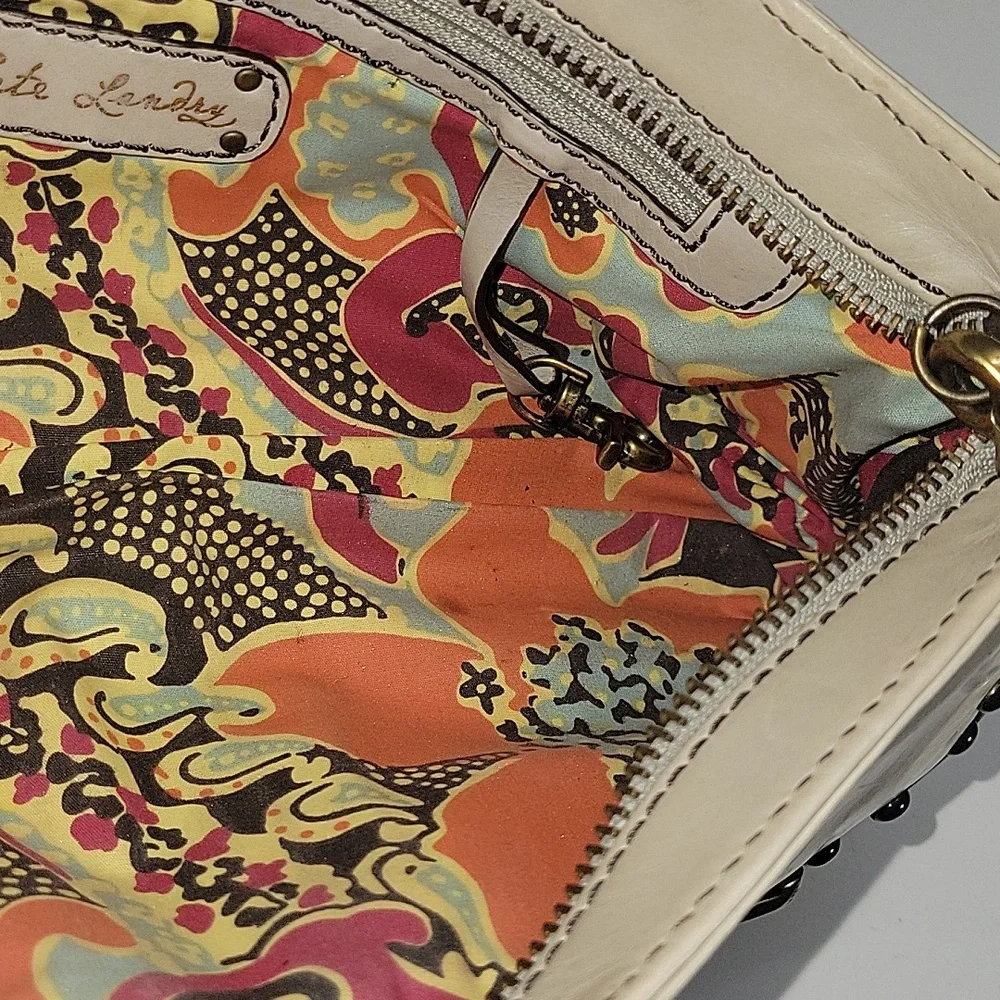 Kate Landry Cream Studded Double-Pocket Wristlet Clutch Bag